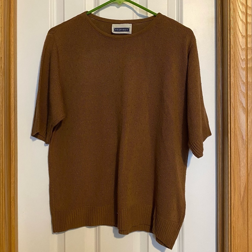 Vintage Short Sleeve Brown Swiss Dot Knit Sweater